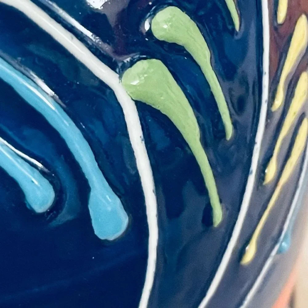NWT Cerámicas Anoru S.L. Blue Red Hand Painted Ceramic Pitcher Made in Spain